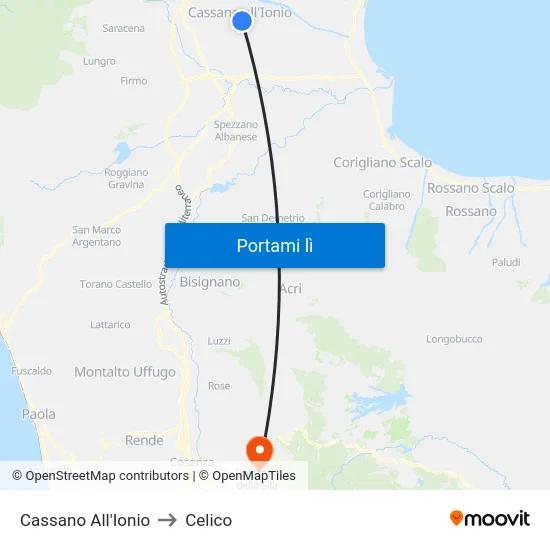 Cassano All'Ionio to Celico map