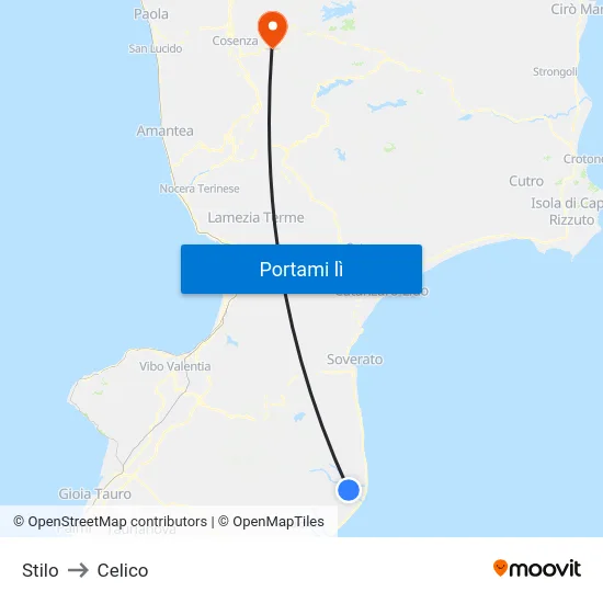 Stilo to Celico map