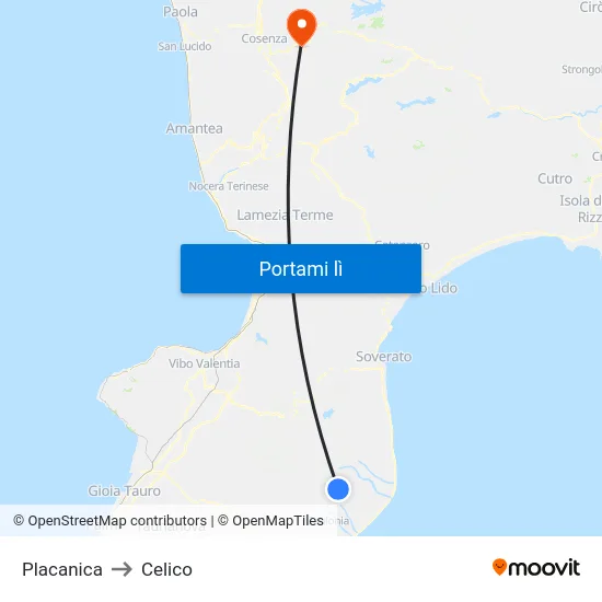 Placanica to Celico map