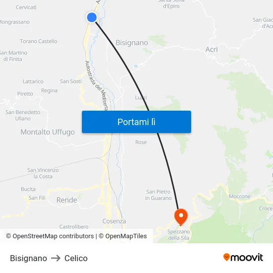 Bisignano to Celico map