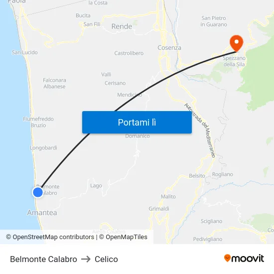 Belmonte Calabro to Celico map