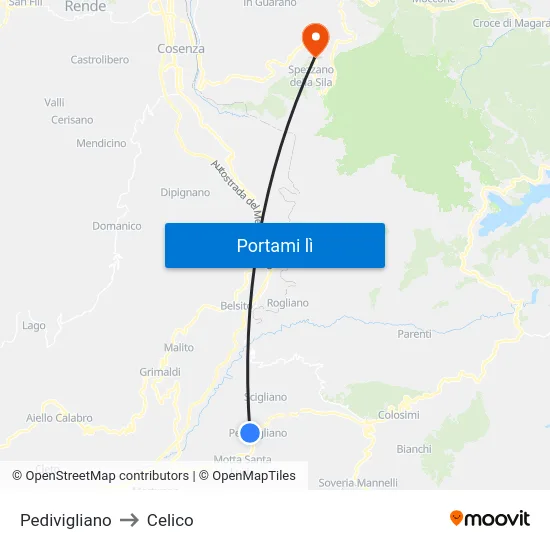 Pedivigliano to Celico map