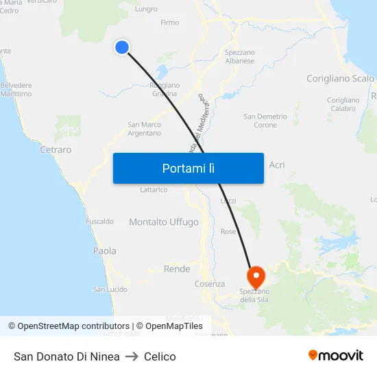 San Donato Di Ninea to Celico map