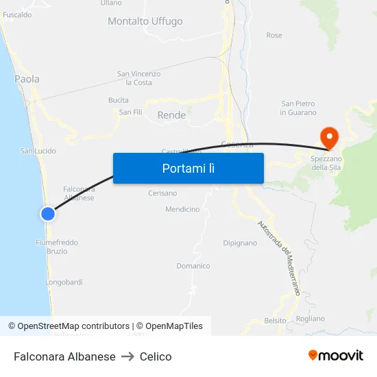 Falconara Albanese to Celico map