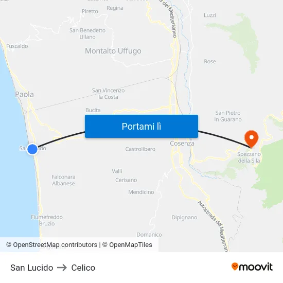 San Lucido to Celico map