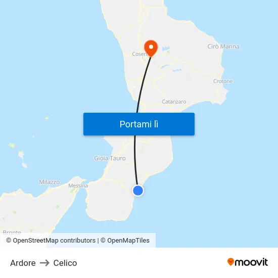 Ardore to Celico map