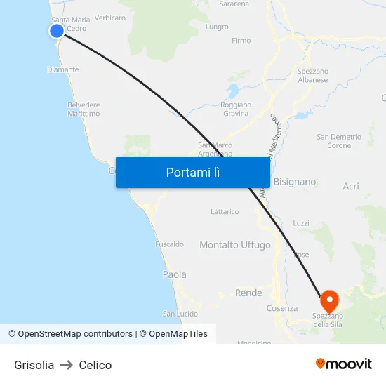 Grisolia to Celico map