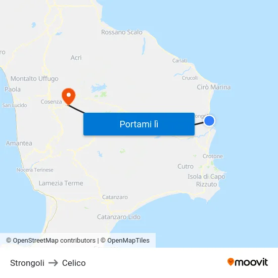 Strongoli to Celico map