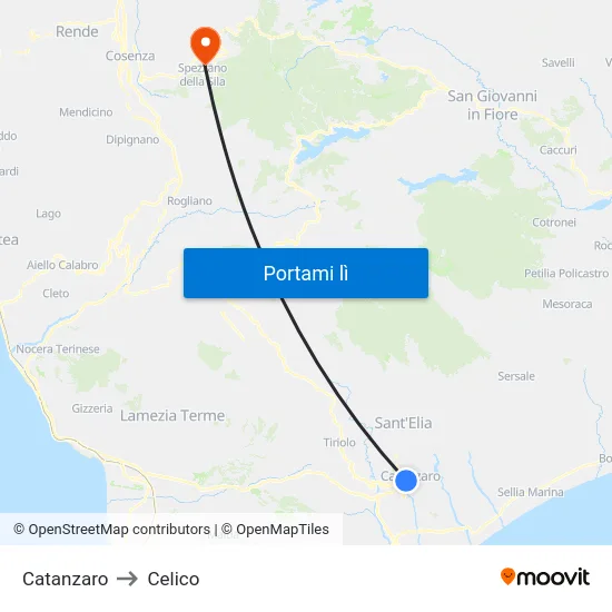 Catanzaro to Celico map