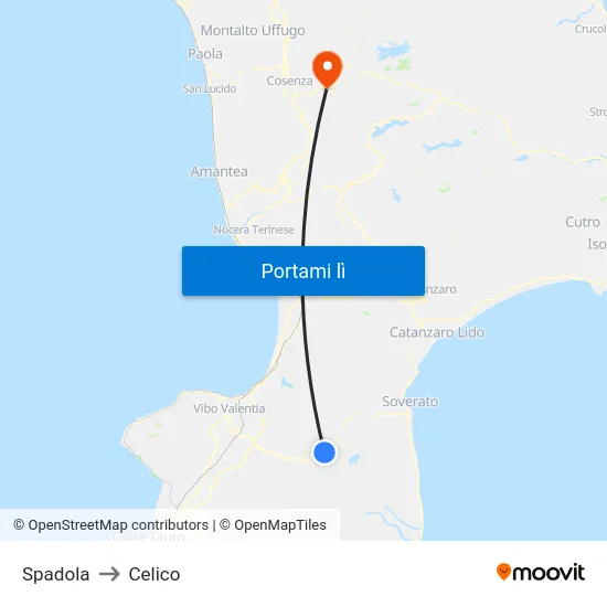 Spadola to Celico map