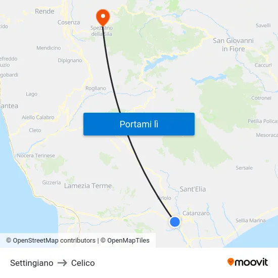 Settingiano to Celico map