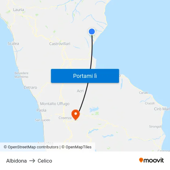 Albidona to Celico map