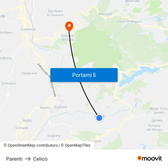 Parenti to Celico map