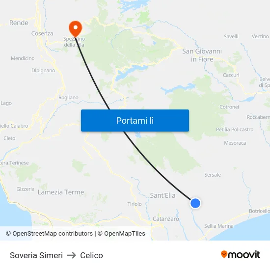 Soveria Simeri to Celico map