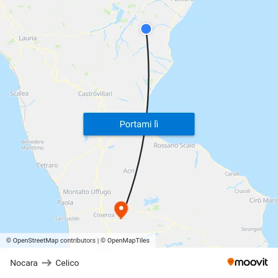Nocara to Celico map