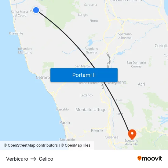Verbicaro to Celico map
