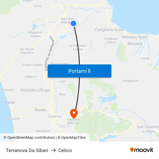 Terranova Da Sibari to Celico map