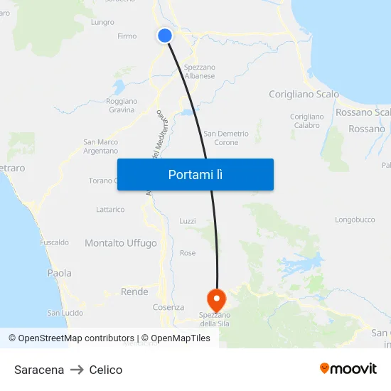 Saracena to Celico map