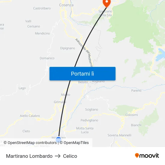 Martirano Lombardo to Celico map