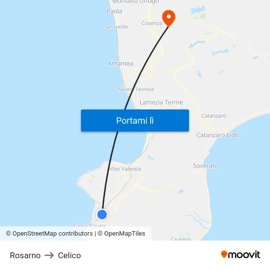 Rosarno to Celico map