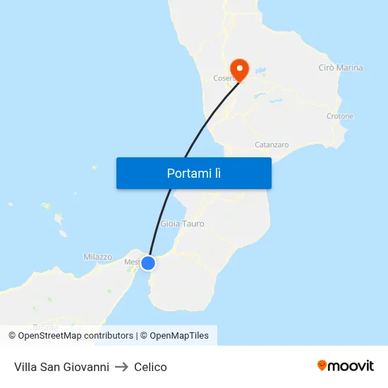 Villa San Giovanni to Celico map