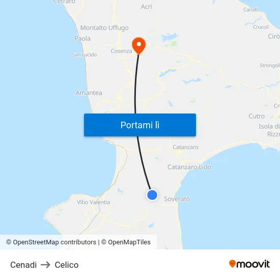 Cenadi to Celico map