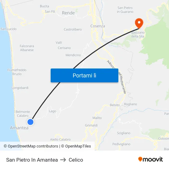 San Pietro In Amantea to Celico map