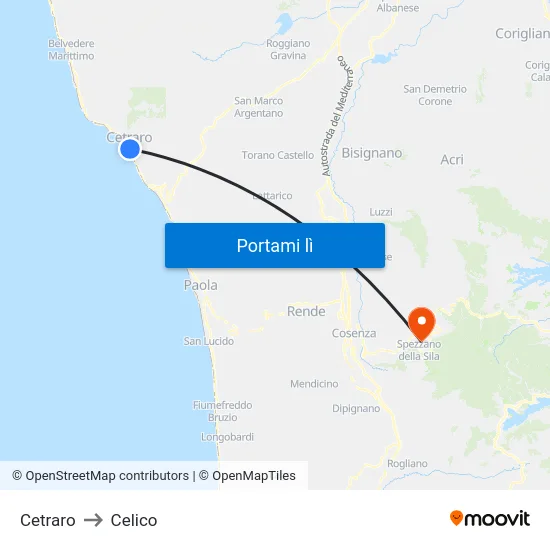 Cetraro to Celico map