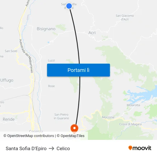 Santa Sofia D'Epiro to Celico map