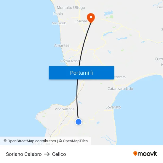 Soriano Calabro to Celico map