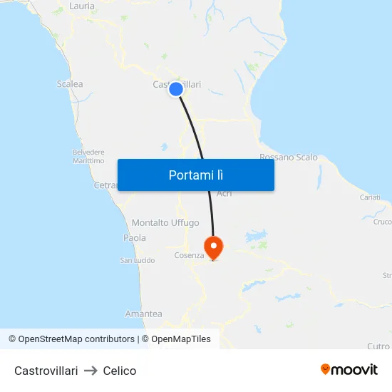 Castrovillari to Celico map