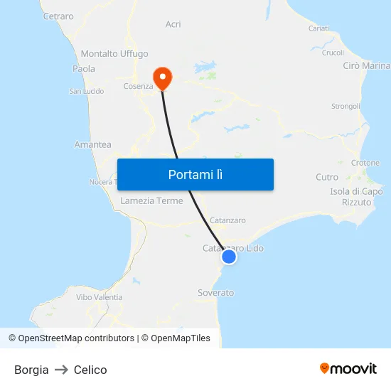 Borgia to Celico map