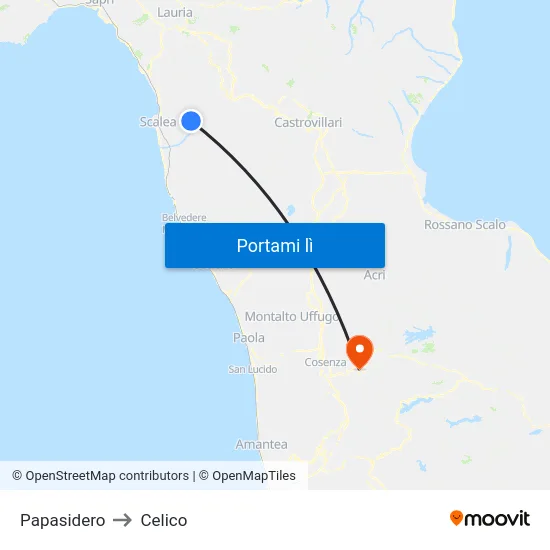 Papasidero to Celico map