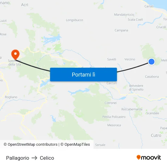 Pallagorio to Celico map