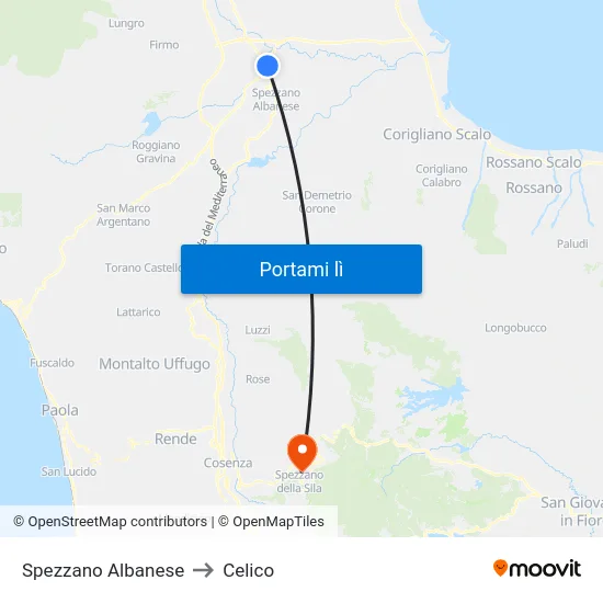 Spezzano Albanese to Celico map