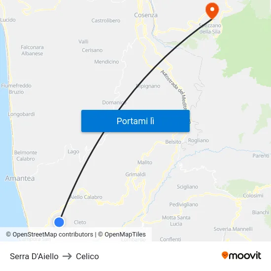 Serra D'Aiello to Celico map