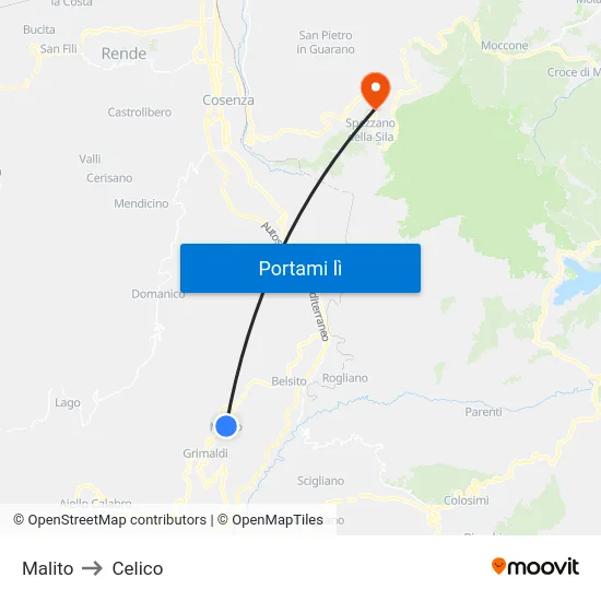 Malito to Celico map