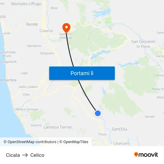 Cicala to Celico map