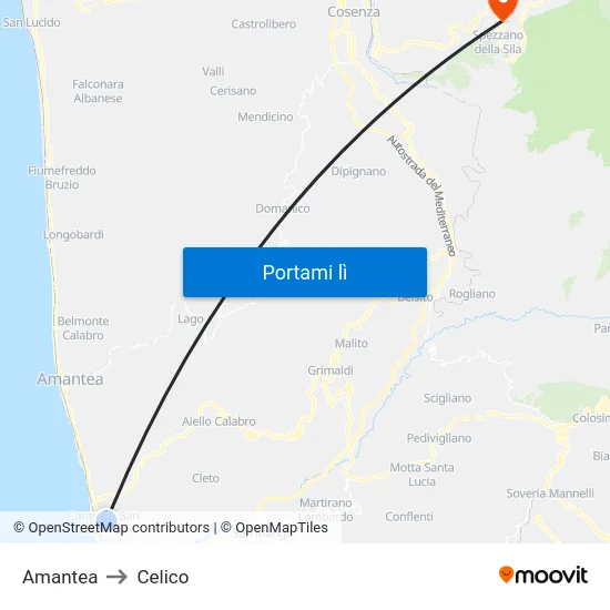 Amantea to Celico map