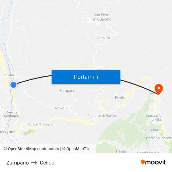 Zumpano to Celico map