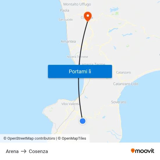 Arena to Cosenza map