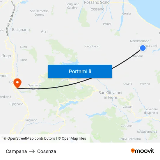 Campana to Cosenza map