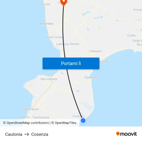 Caulonia to Cosenza map