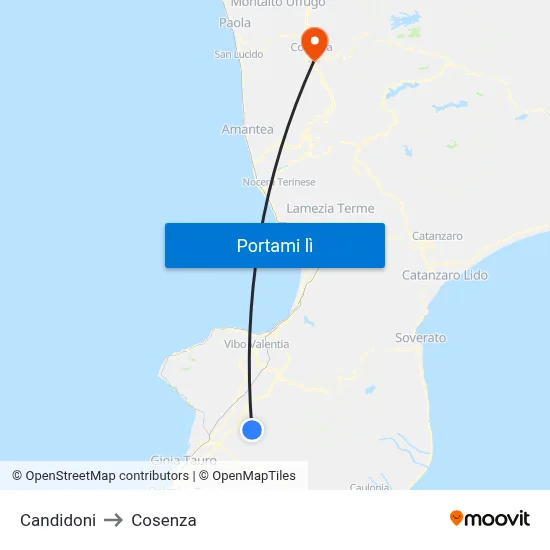 Candidoni to Cosenza map