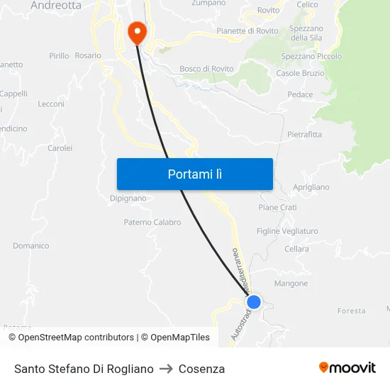 Santo Stefano Di Rogliano to Cosenza map