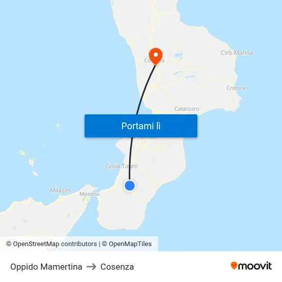 Oppido Mamertina to Cosenza map