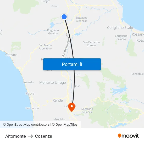 Altomonte to Cosenza map