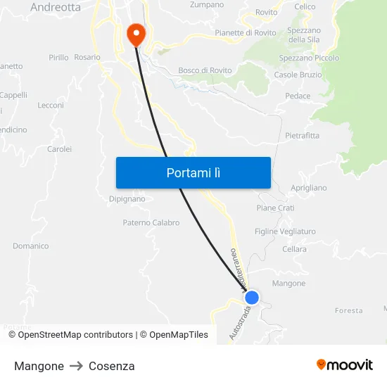 Mangone to Cosenza map