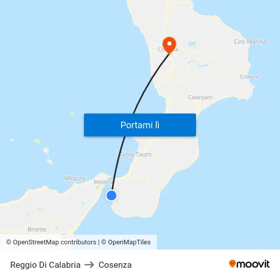 Reggio Di Calabria to Cosenza map