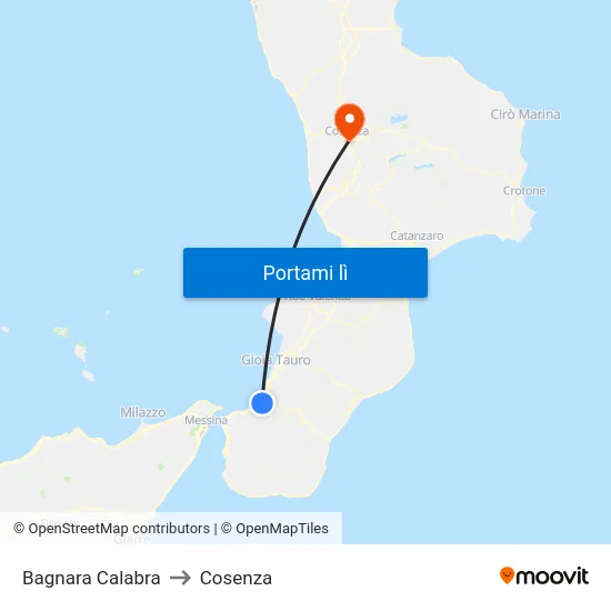 Bagnara Calabra to Cosenza map
